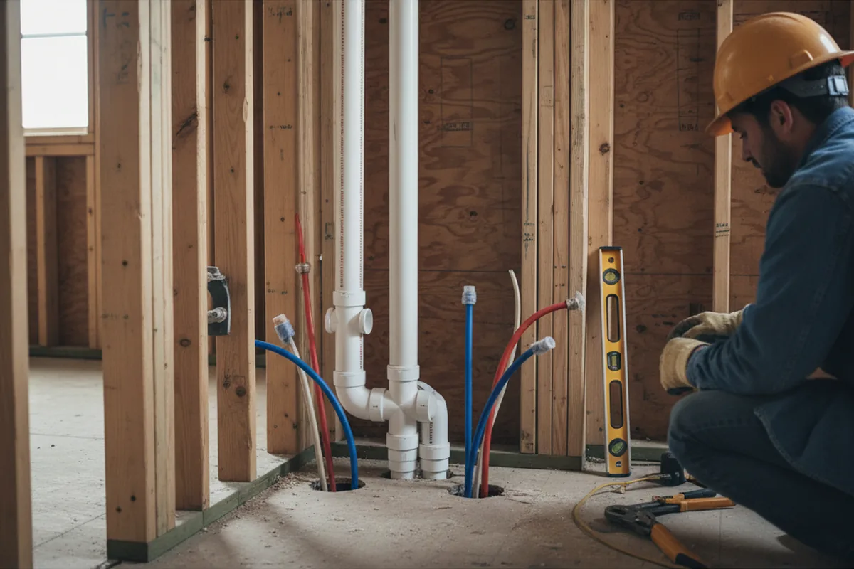 Drain and supply rough-in during Sump Pump Repair in Genoa